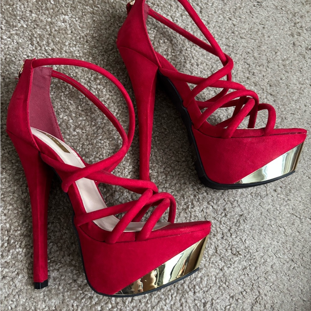 Elegant Red Strappy Platform Heels